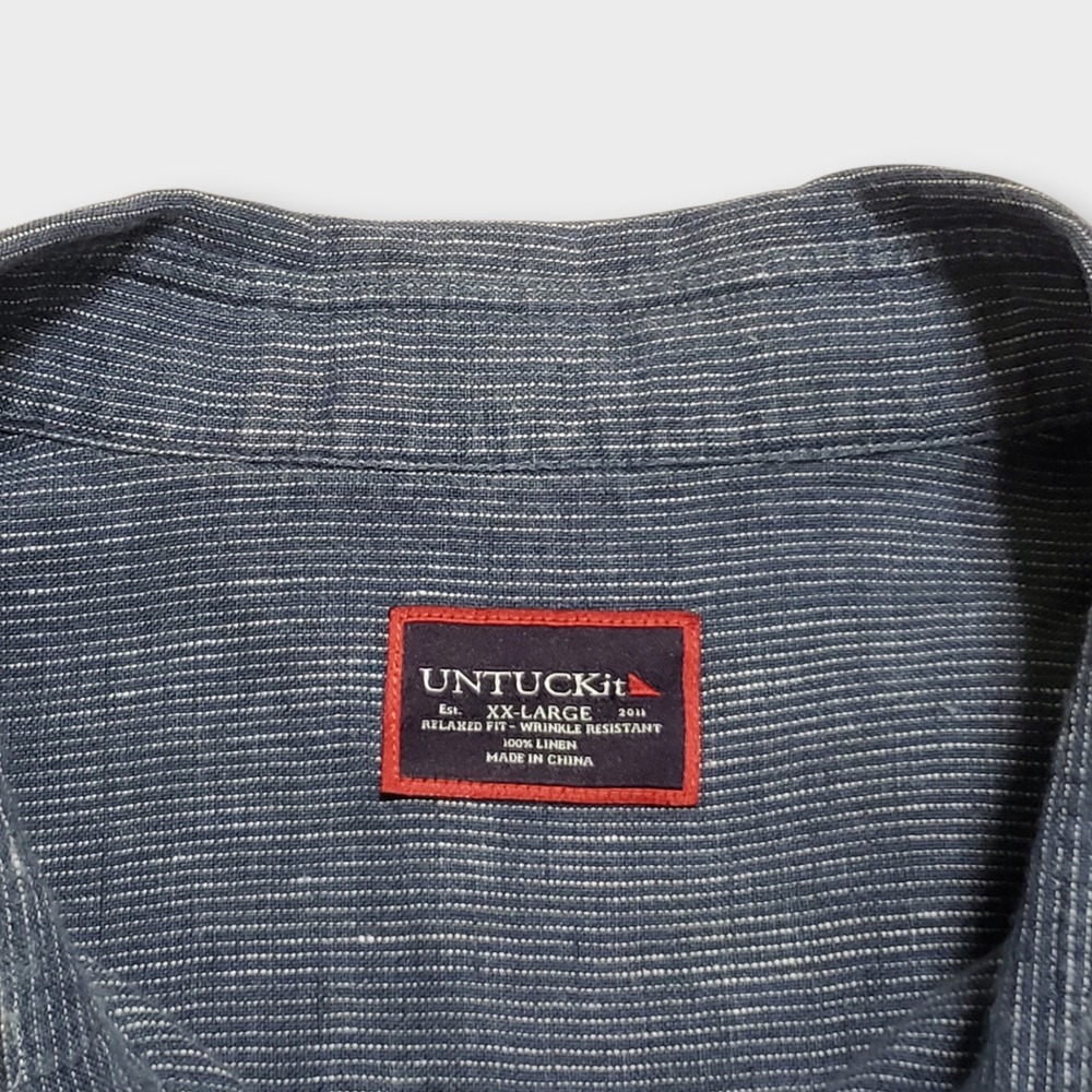 UNTUCKit Canon Linen Shirt Blue Stripe Short Sleeve Relaxed Fit Mens XXL - Picture 4 of 10